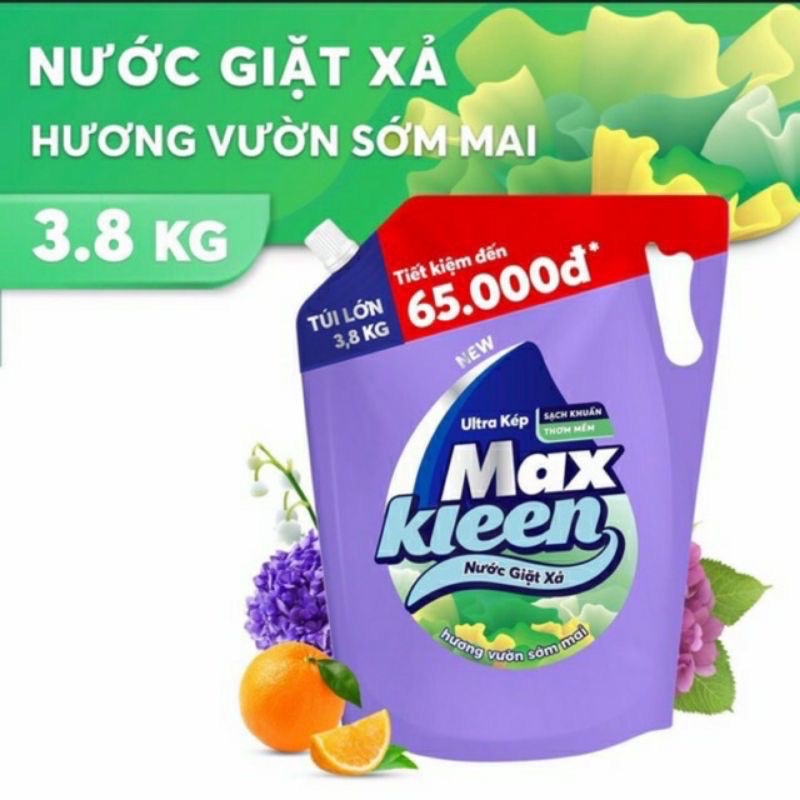 Nước Giặt Xả Max Kleen Hương Vườn Sớm Mai 3,8kg (Mầu Xanh)