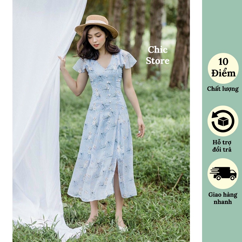 Đầm hoa nhí tím dáng dài vintage Đầm váy công sở thiết kế Chic.Storậ