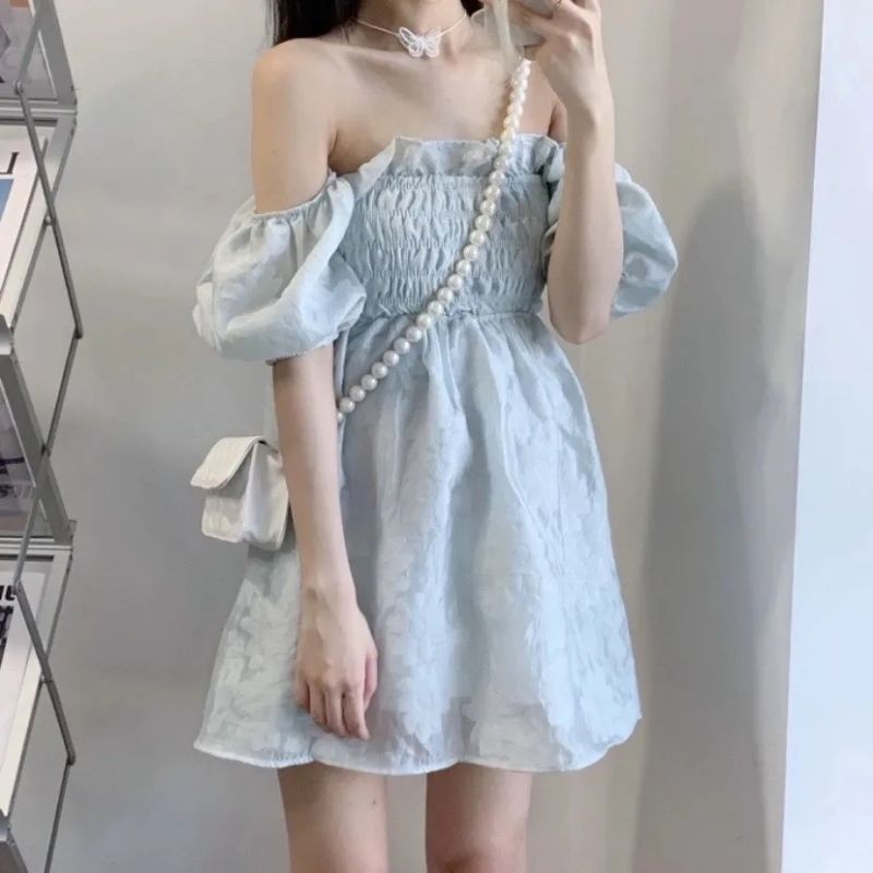 Đầm Công Chúa Tay Phồng Trễ Vai Dáng Ôm Thời Trang Mới Ngọt Ngào Cho Nữ