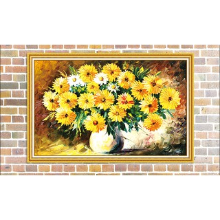 Tranh Đính Đá ABC 3D Chậu Hoa Cúc Vàng Nở Rộ LG1086 , D9668 (KHÁCH TỰ ĐÍNH) KT:75X50CM