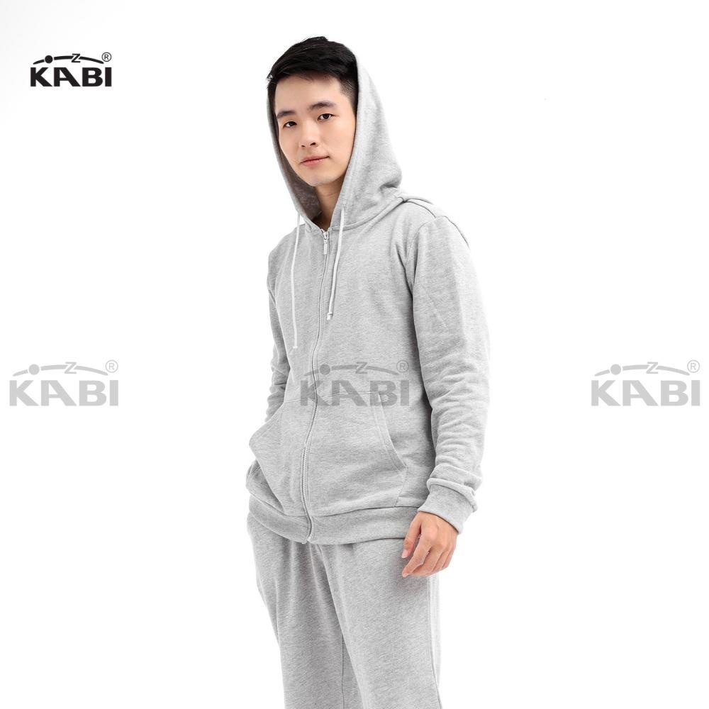 Đồ bộ áo khoác nam hoodie KABI xám trơn đồ thu đông thun cotton nỉ có dây kéo