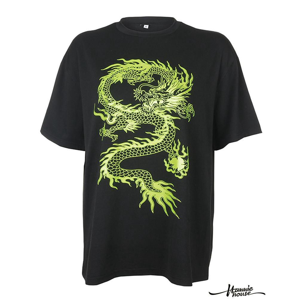 Áo Thun Nữ Dáng Dài Rộng In Hình Rồng Trung Hoa Thời Trang