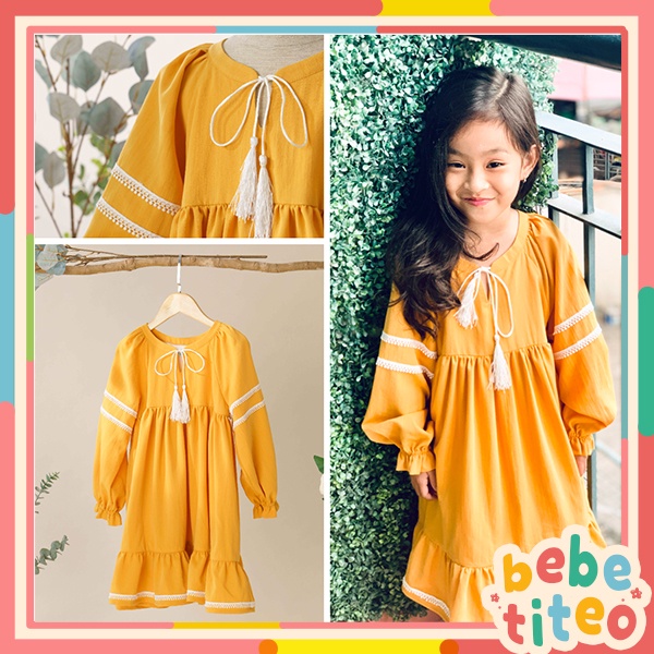 Váy Bé Gái Emily Màu Vàng Phong Cách Boho BEBAE KIDSWEAR