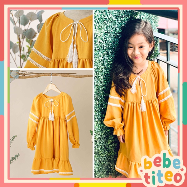 Váy Bé Gái Emily Màu Vàng Phong Cách Boho BEBAE KIDSWEAR