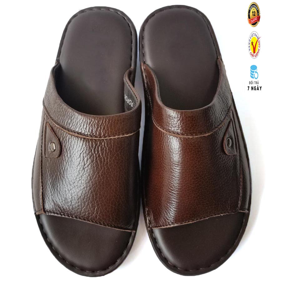 Dép Da Nam Da Bò Thật, Dép Nam Quai Ngang HKT Shop Da Bò Thật Cao Cấp DN103