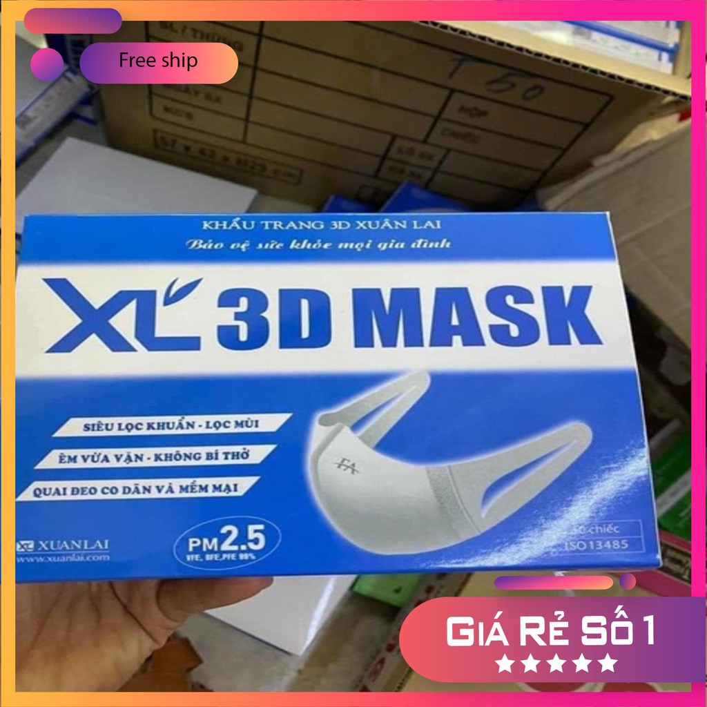 1 Hộp 50 Chiếc Khẩu Trang XL 3D MASK Chống Bụi PM2.5