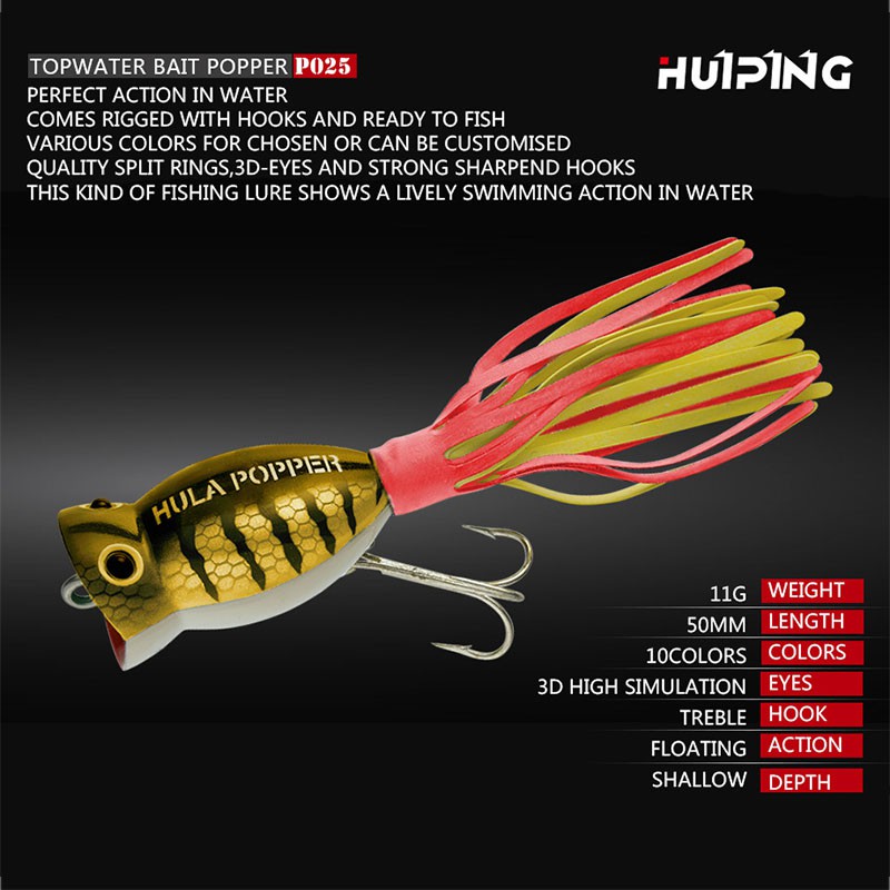 Mồi giả câu lure, HULA POPPER 10 màu mồi nhử cá mặt nước siêu nhạy MOI7