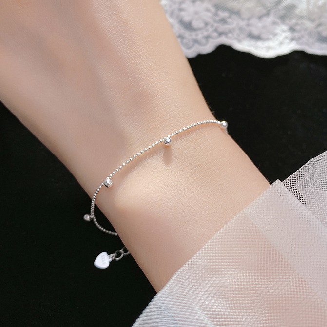 Lắc tay vòng tay nữ bạc s925 dây bi nhỏ và những hạt tròn trắng basic Cá jewelry LTB22