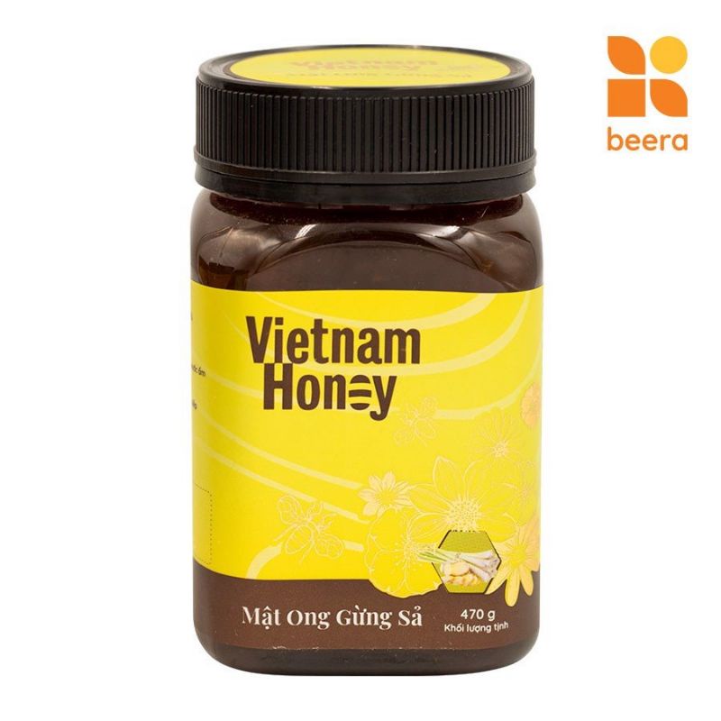 Bộ đôi mật ong Nghệ Curcumin + Gừng sả Vietnam Honey Beera giảm đau họng, đau dạ dày, giúp làm đẹp da( 470gx 2)