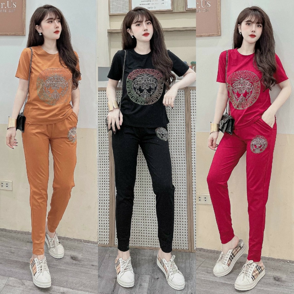 Đồ bộ thun cotton đính đá họa tiết