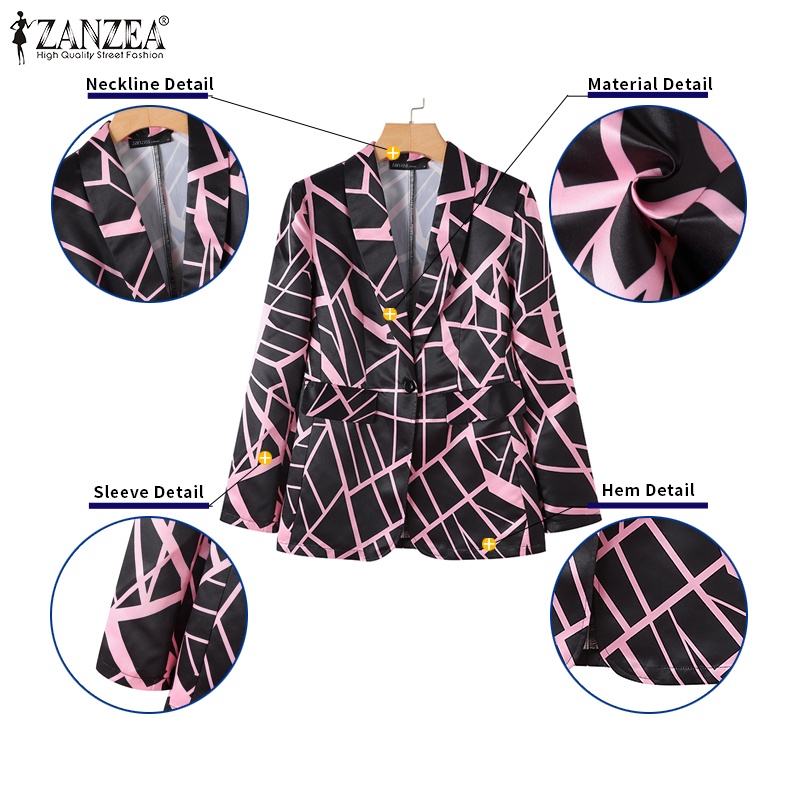ZANZEA Áo Khoác Blazer Tay Dài Hở Vai In Họa Tiết Thời Trang Dành Cho Nữ
