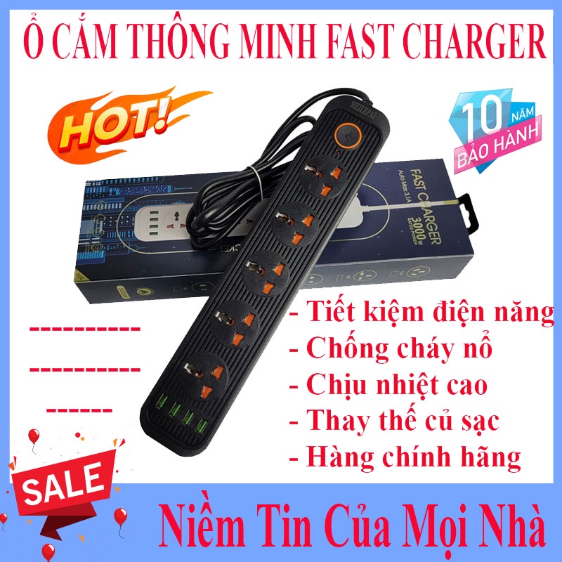 5 Ổ Cắm + 4 USB Ổ Điện Cắm Sạc Điện Thoại USB, ổ điện thông minh Fast Charger Auto Max 3.1A an toàn chống giật