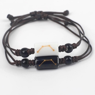 Vòng tay dây bện mặt hình 12 cung hoàng đạo tùy chọn thời trang cho cặp đôi