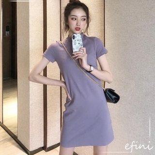 Đầm Ôm Body Tay Ngắn Cổ Tròn Màu Trơn Đơn Giản Cho Nữ