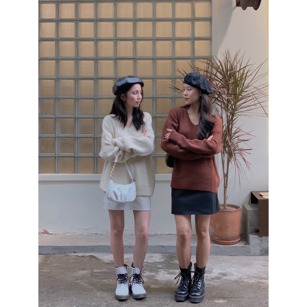 Áo len gân sọc trơn cổ tim LEN156 LOLLIE STUDIO