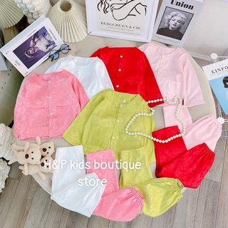Set bà ba dài tay gấm trơn cho bé gái