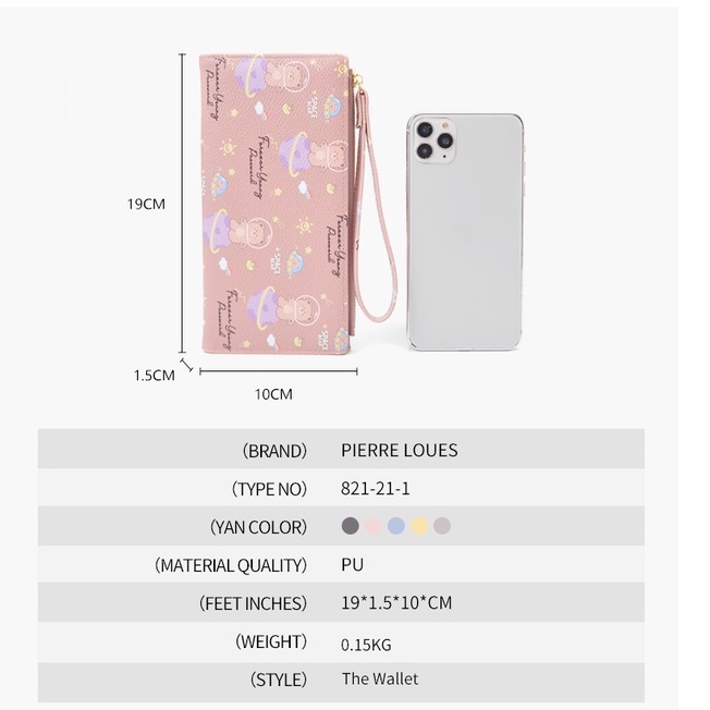 Ví Pierre loues gấp làm hai khóa kéo họa tiết gấu dễ thương đựng thẻ