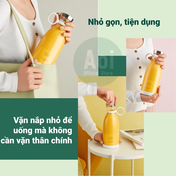 Bình Xay Sinh Tố Aoi Fresh Sạc Không Dây Tiện Lợi 350ml - Xay Hoa Quả, Rau, Đá Viên - Aoi Official Store