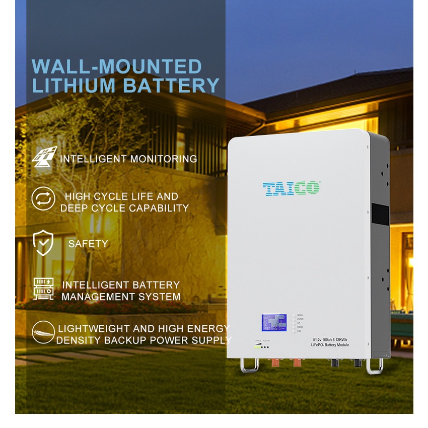 Pin lithium sắt phốt phát treo tường  48V 100AH lưu trữ năng lượng mặt trời TAICO TKPW5000