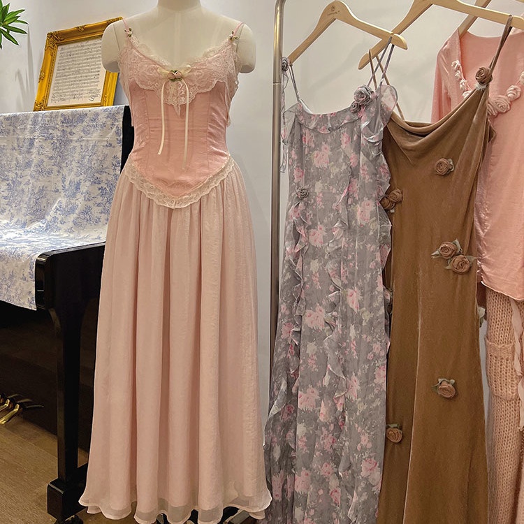 Đầm Nữ Hai Dây Dáng Dài Phong Cách Thời Trang Pháp Cổ Điển Chất Lượng Cao