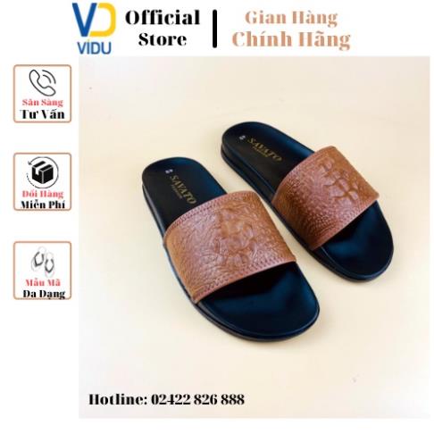 ℘ Dép Nam Quai Ngang Vân Cá Sấu SAVATO Nâu ViDu 3839 ℘