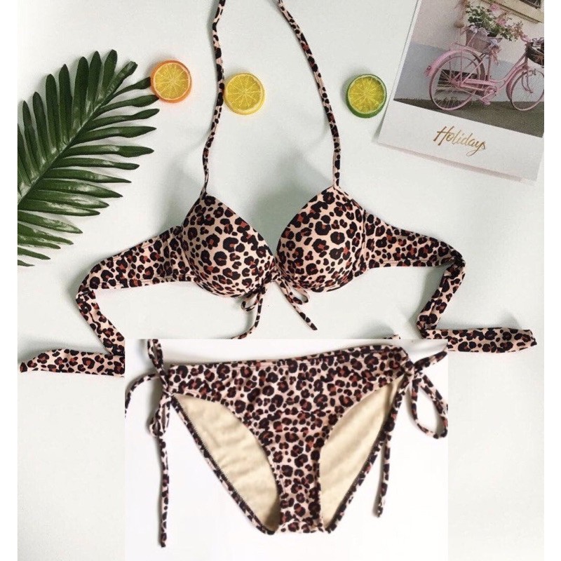 Đồ bơi bikini da beo mút dày nâng ngực