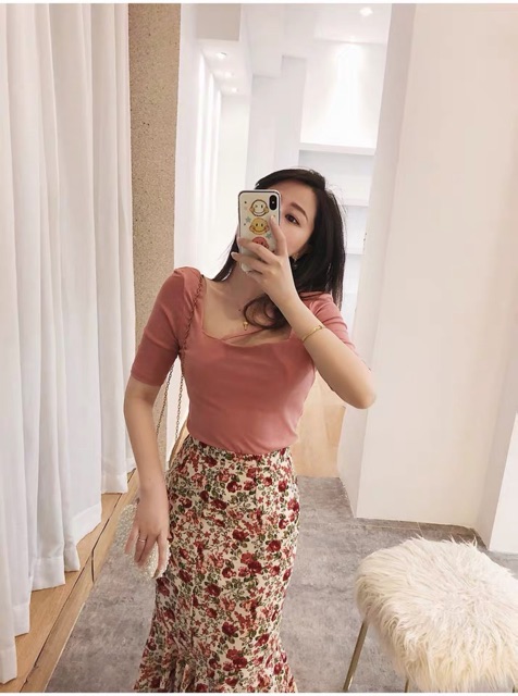 Chân váy midi xoè đuôi cá hoạ tiết hoa nhí Ulzzang style 🌸 Hàng Quảng Châu