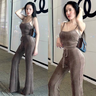 Set áo kiểu croptop 2 dây + quần dài ống loe