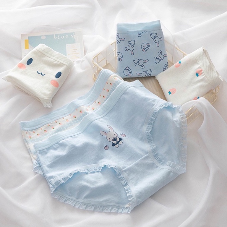 Quần Lót Nữ Cotton Thỏ - Dâu Tây Ngang Eo Thời Trang Dễ Thương 8015 nội y xanh hàng đẹp thấm hút mồ hôi