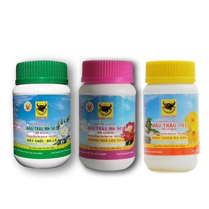 Bộ 3 lọ phân bón đầu trâu 501, 701, 901 phù hợp mọi giai đoạn phát triển của hoa cây cảnh