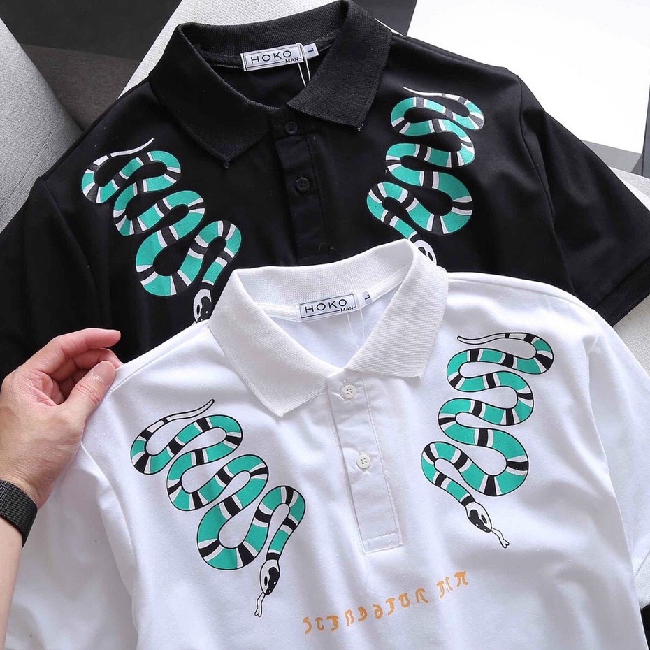 Áo thun cổ trụ hình con rắn nam thời trang, chất thun cotton mềm mịn thoáng khí, đẹp, thanh lịch trẻ trung, mẫu HOT