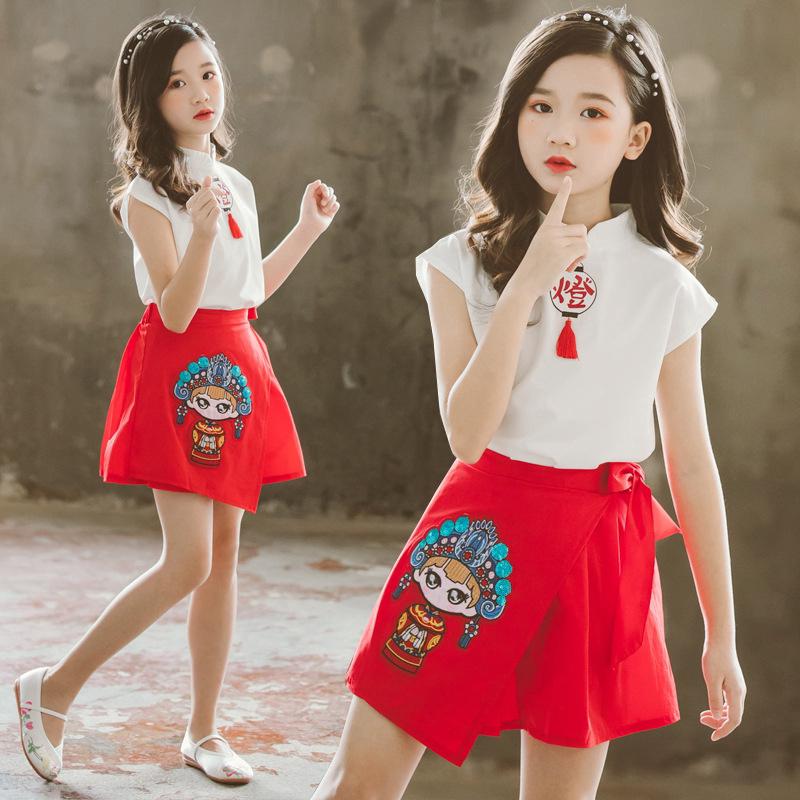 Set áo kiểu truyền thống Trung Hoa + Chân váy cotton phong cách Trung Hoa cho bé gái