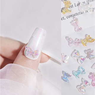 Charm nơ nhũ tráng gương pha lê đính móng NZ11