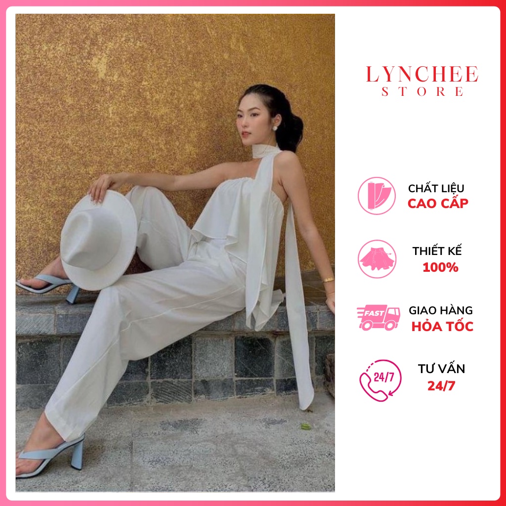 Jumpsuit Cúp Ngực Đi Biển Chất Lụa Mango Mềm Phối Dây Thắt Nơ Sang Chảnh - Lynchee Shop