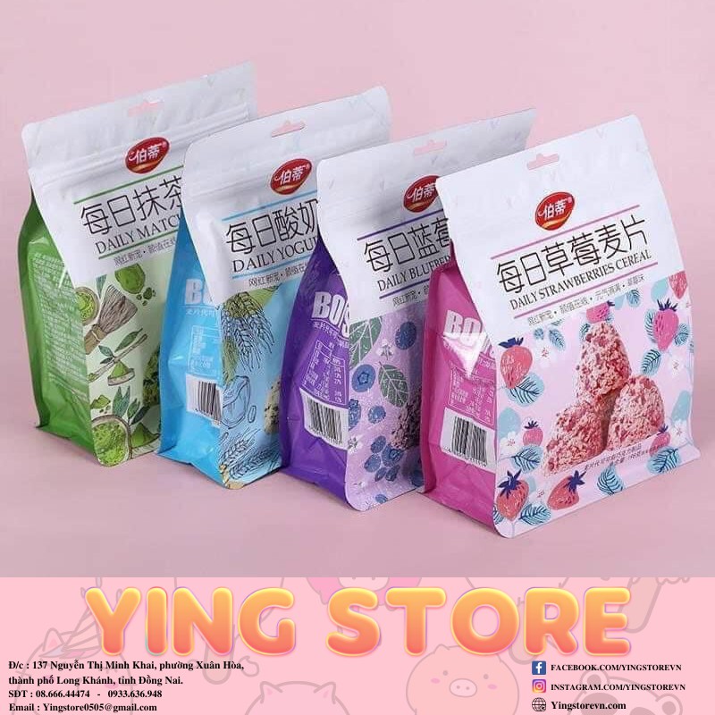 Bánh Xốp làm từ yến mạch cao cấp Vị Matcha, Việt Quất, Dâu, Sữa Chua