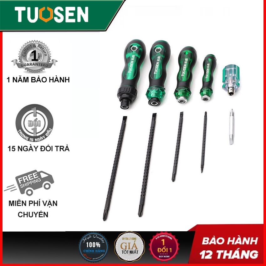 Tuốc nơ vít tô vít, Bộ tua vít 2 đầu (+ và -)Tuosen (3inch, 5inch, 6inch) - có từ tính, có chốt khóa đảo chiều