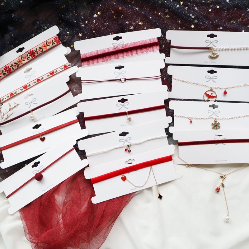 Vòng Cổ Choker Dây Xích Màu Đỏ Phong Cách Giáng Sinh Năm Mới