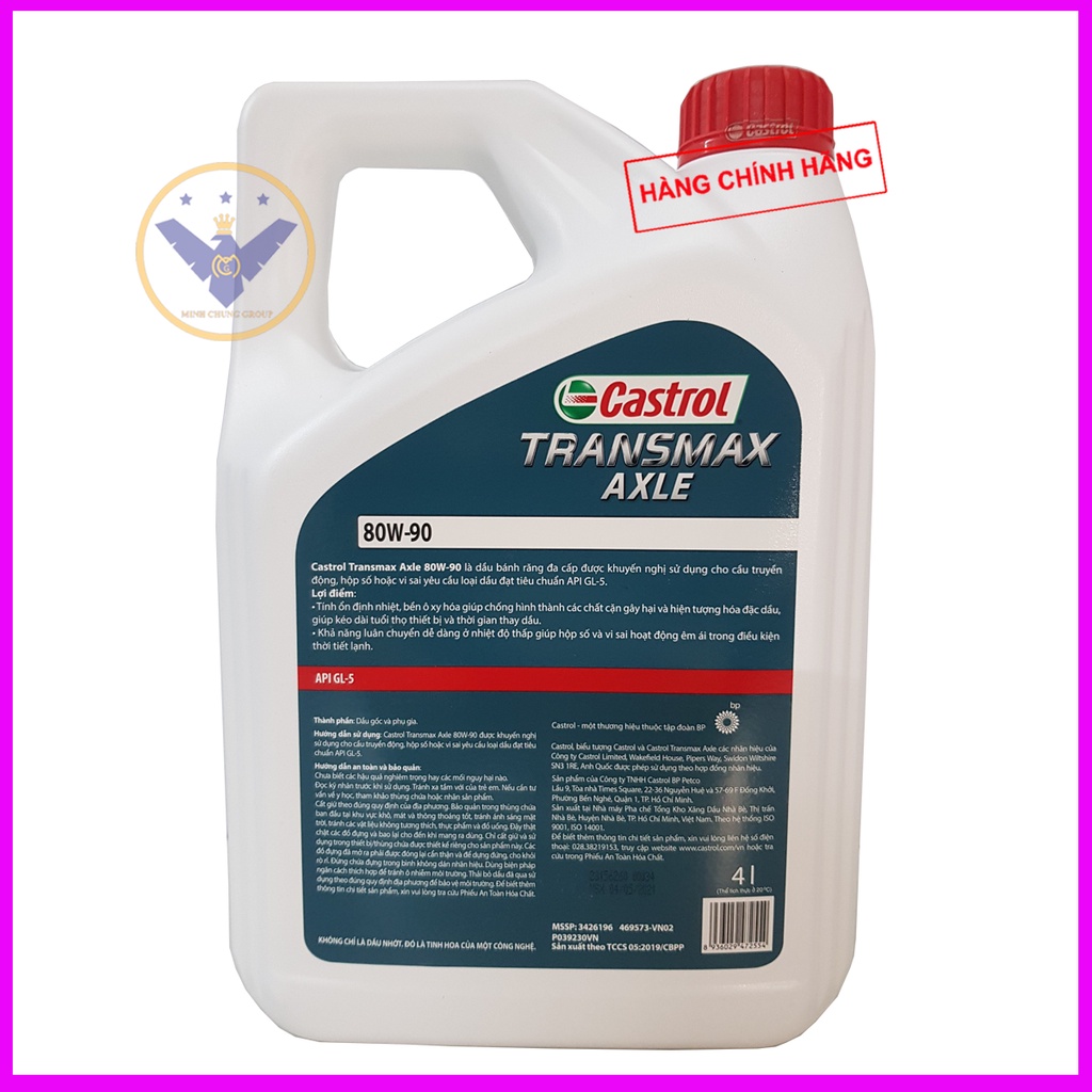 Dầu hộp số tay, cầu xe ô tô Castrol Axle 80W-90 API GL5 Can 4L
