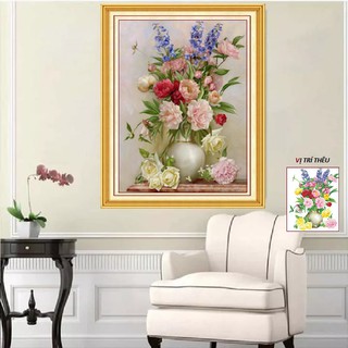 Tranh thêu chữ thập Bình Hoa Hồng LV3406, Kích thước 50x60cm - Tranh thêu chữ thập 3D