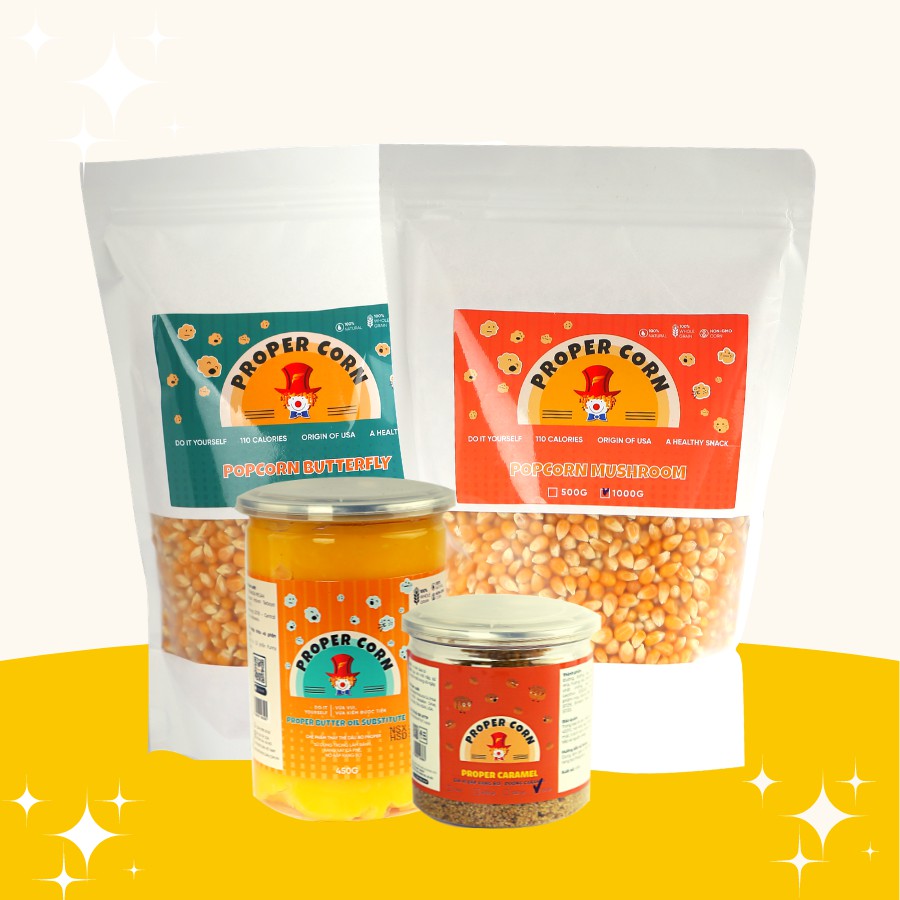 1Kg Ngô Mỹ, 500Gr Bơ & 150Gr Caramel làm bắp rang bơ tại nhà