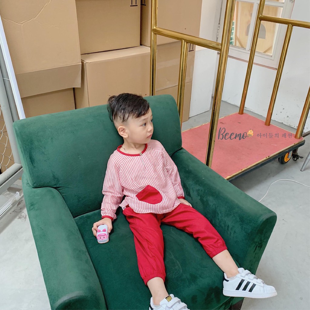 Set trang phục pijama bé trai/ bé gái kẻ quần thô Beemo 20-B040