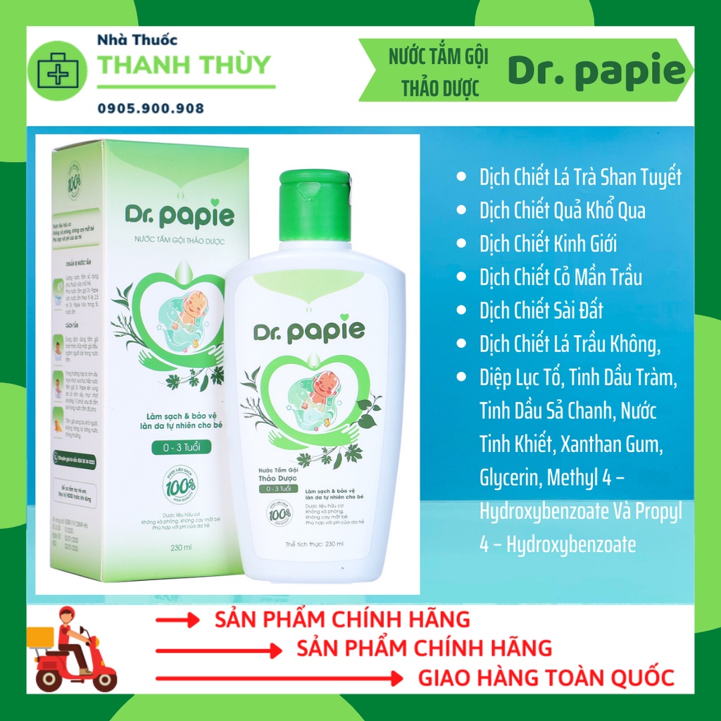 Nước Tắm Thảo Dược Dr.Papie [Chai 250ml] Giúp Bé Ngăn Ngừa Và Giảm Các Vấn Đề Về Da