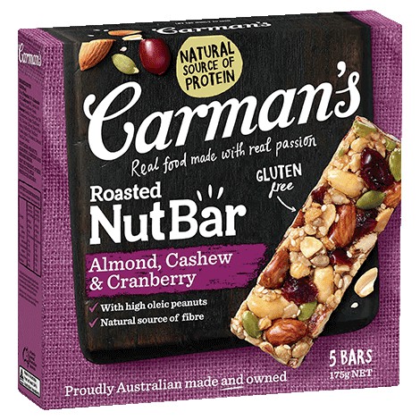 Thanh Hạt Ăn Kiêng Carman's Nut Bar Hạnh Nhân, Hạt Điều, Nam Việt Quất - 175g