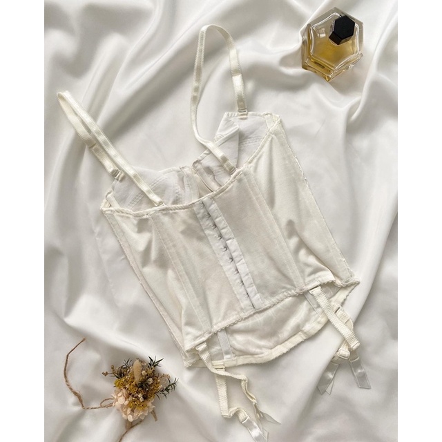 Áo corset ren trắng hoa 2hand