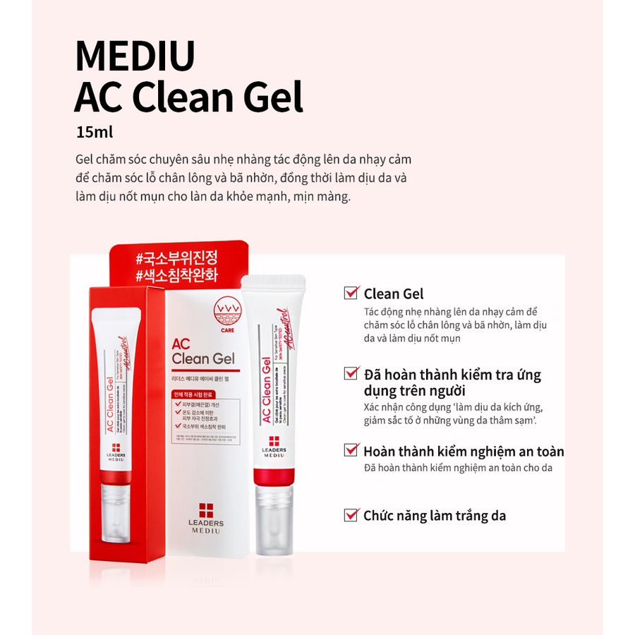 Gel Hạn Chế Mụn &amp; Làm Dịu Da LEADERS MEDIU AC CLEAN GEL_Mỹ phẩm Hàn Quốc chính hãng