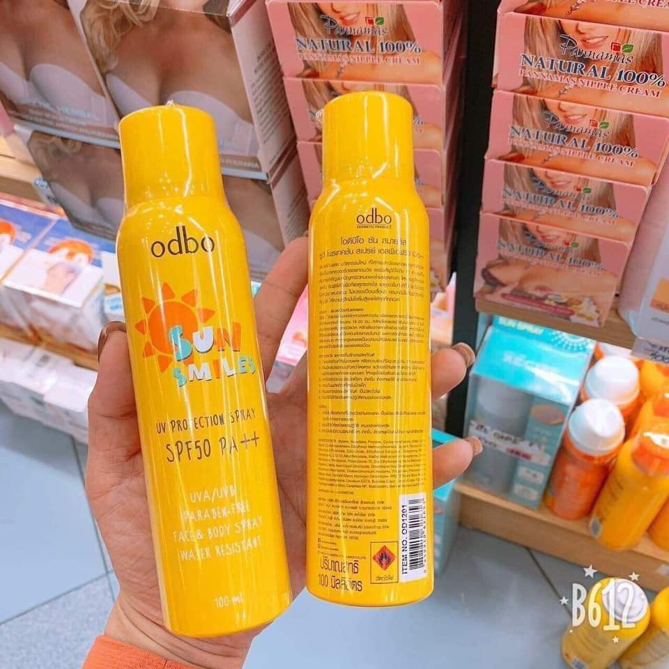 Xịt chống nắng Odbo Sun Smiles Nâng Tông Sáng Da toàn thân SPF50 Chai 100ml Thái Lan