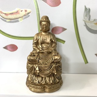 Tượng đá Phật Thích Ca ngồi tòa sen - Chiều Cao 20cm - Màu Nhũ Đồng