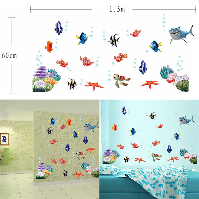 Sticker Dán Tường Hình Cá Biển Hoạt Hình Trang Trí Nhà Tắm