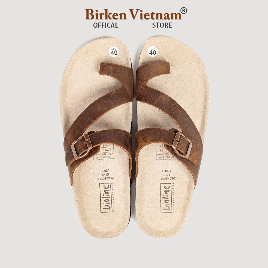 MÃ D24 DÉP DA BÒ Đế Trấu Quai Xỏ Ngón Unisex Birken Vietnam Bioline