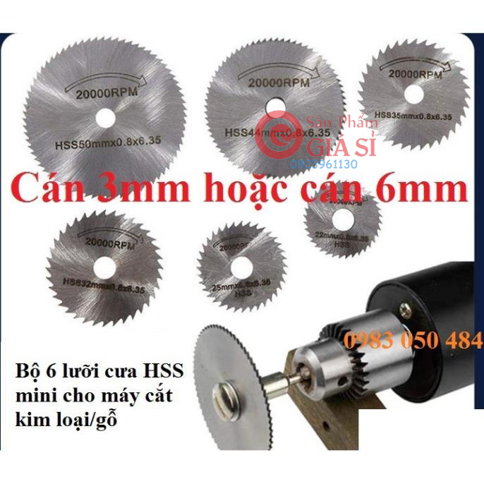 Bộ đĩa cắt răng - lưỡi cưa gỗ nhựa meca mini (6 đĩa cắt 1 cán trục 3mm hoặc 6mm) ❤️freeship❤️